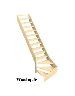 Woodup Escalier Quart Tournant Molede 280 Cm Kit Recoupable Bas à Gauche Sans Contremarche H Sol Sol 280 Cm