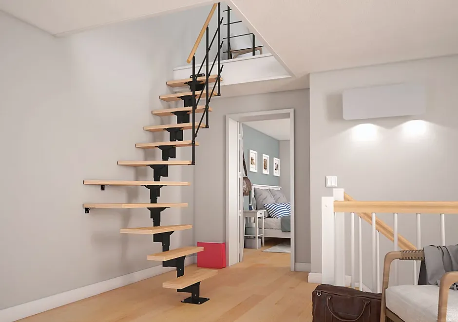 Escalier quart tournant modulaire Bogota hêtre 11 marches- Sale