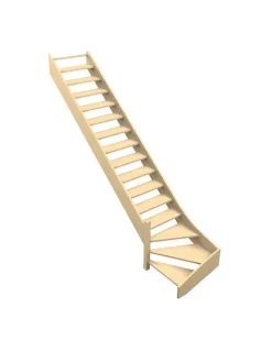 Escalier Quart Tournant Sela 288 Cm Kit Recoupable Bas à Gauche Hêtre LC Sans Contremarches H Sol Sol 288 Cm-Woodup Hot