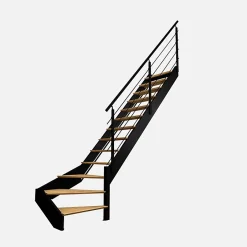 Kordo Escalier quart-tournant droit noir avec garde-corps à LED intégrées, Spectra