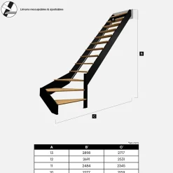 Kordo Escalier quart-tournant droit noir avec garde-corps à LED intégrées, Spectra