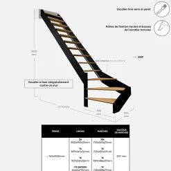 Kordo Escalier quart-tournant gauche noir à LED intégrées, Spectra