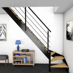 Kordo Escalier quart-tournant gauche noir avec garde-corps à LED intégrées, Spectra