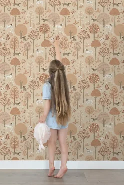 papier peint chiens beige et rose terracotta - 53 cm x 10.05 m - 139711-Estahome Sale