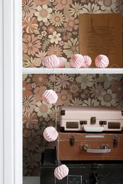 papier peint fleurs rétro vieux rose et beige - 53 cm x 10.05 m - 130966-Estahome