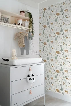Estahome papier peint forêt avec des animaux de la forêt blanc - 53 cm x 10.05 m - 139247