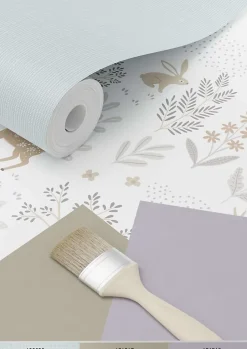Estahome papier peint forêt avec des animaux de la forêt lilas violet et beige - 53 cm x 10.05 m - 139520