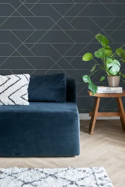 Estahome papier peint lignes graphiques bleu foncé et or - 53 cm x 10.05 m - 139213