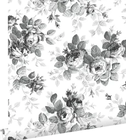 papier peint roses noir et blanc - 53 cm x 10.05 m - 138112-Estahome Hot