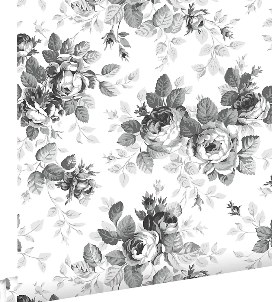 papier peint roses noir et blanc - 53 cm x 10.05 m - 138112-Estahome Hot
