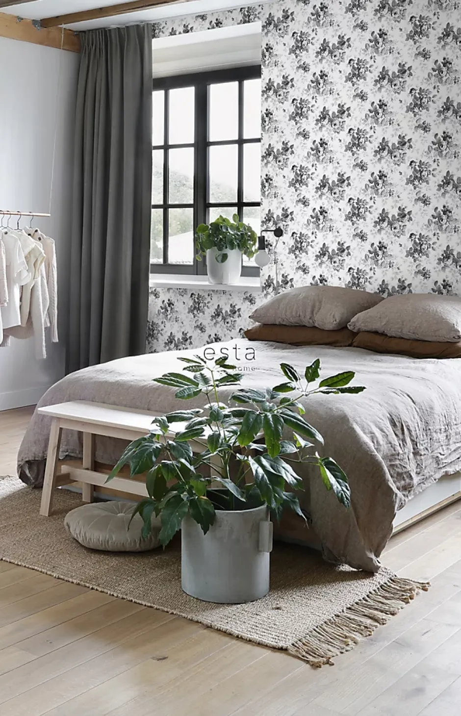 papier peint roses noir et blanc - 53 cm x 10.05 m - 138112-Estahome Hot