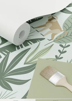 Estahome papier peint singes de la jungle vert menthe et vert foncé - 53 cm x 10.05 m - 139073