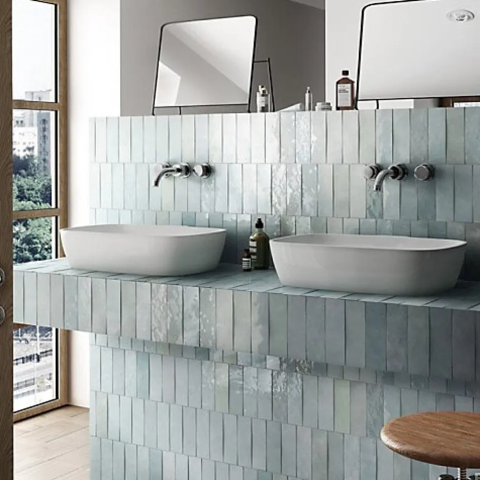 Faïence Effet Zellige Bleu Ciel ARTISAN 6.5x20 Aqua - Les Carreaux de Jean-Gioia Materia