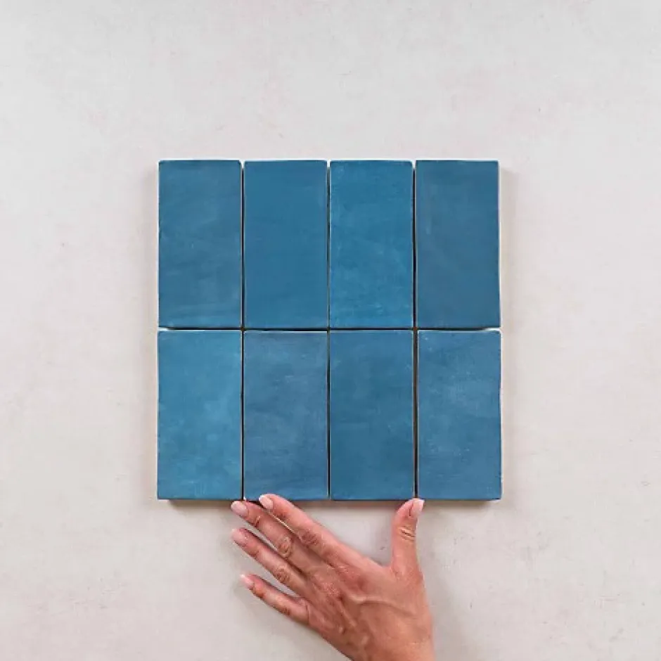 Les Carreaux De Jean Faïence Effet Zellige Bleu Canard FEZ Mat 6,2x12,5 Ocean - Les Carreaux de Jean