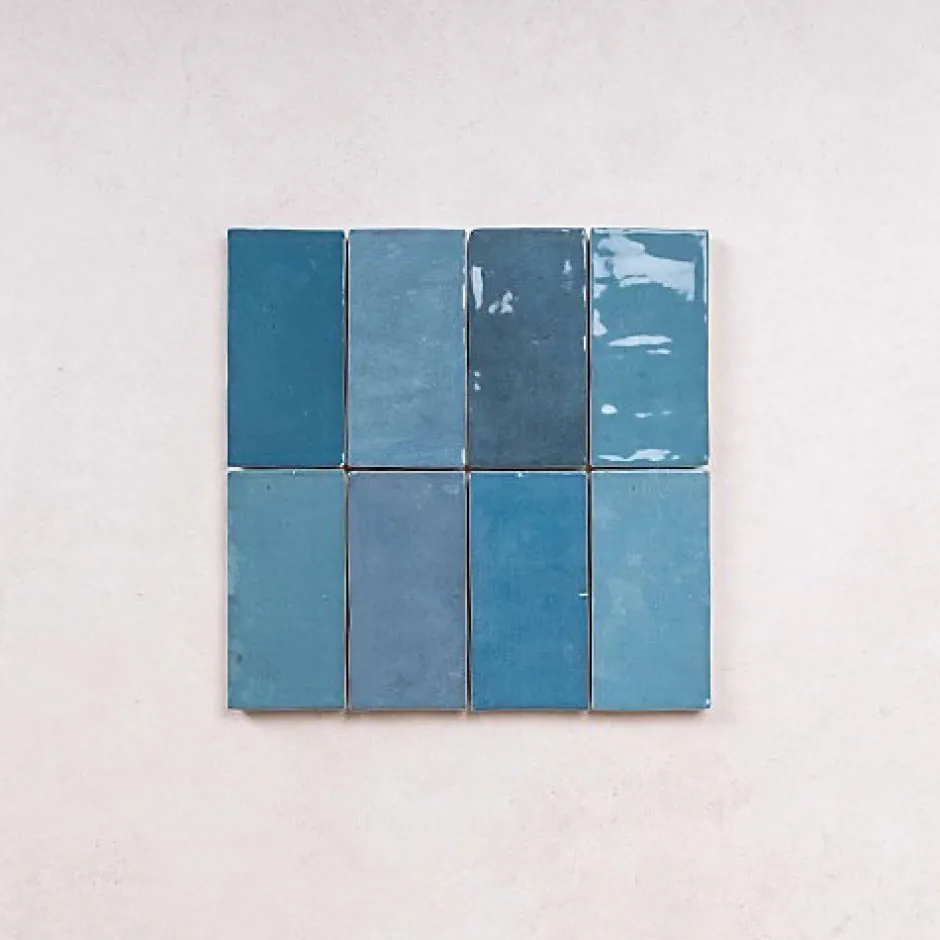 Les Carreaux De Jean Faïence Effet Zellige Bleu FEZ Brillant 6,2x12,5 Ocean - Les Carreaux de Jean