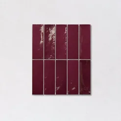 Gioia Materia Faïence Effet Zellige Bordeaux VILLAGE 6,5x20 Aubergine - LES CARREAUX DE JEAN