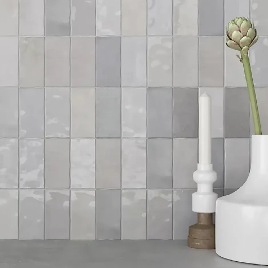 Les Carreaux De Jean Faïence Effet Zellige Gris FEZ Brillant 6,2x12,5 Grey - Les Carreaux de Jean