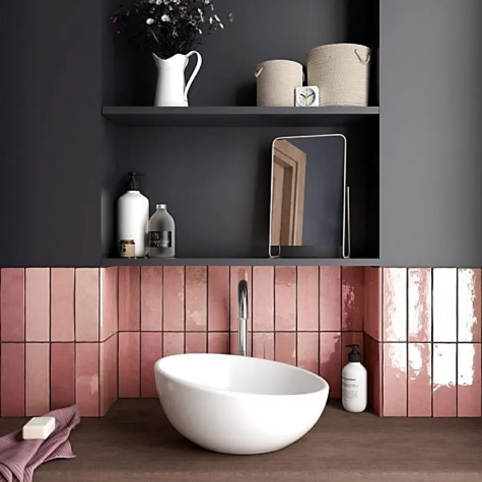 Gioia Materia Faïence Effet Zellige Rose ARTISAN 6.5x20 Rose - Les Carreaux de Jean