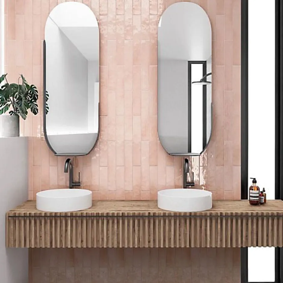 Gioia Materia Faïence Effet Zellige Rose Clair MANACOR 6,5x40 blush pink - Les Carreaux de Jean
