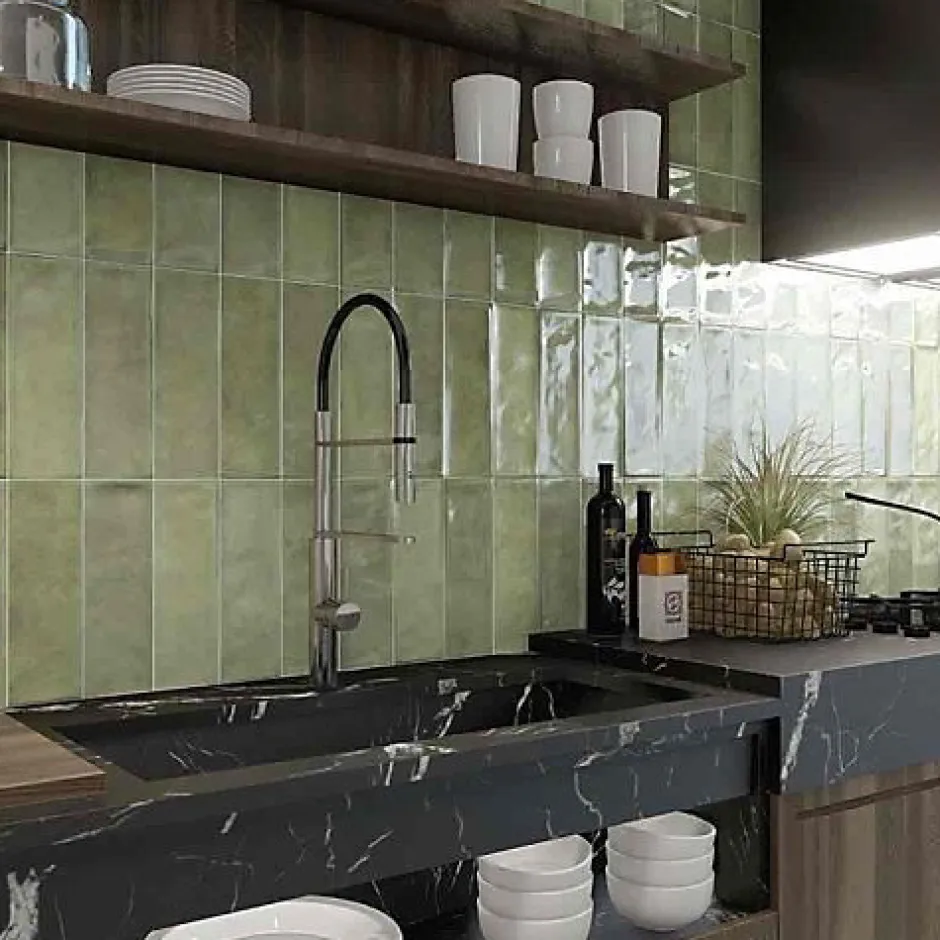 Faïence Effet Zellige Vert CINQUE TERRE Emerald 10x30cm - Les Carreaux de Jean-Reflex Boutique