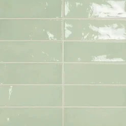 Gioia Materia Faïence Effet Zellige Vert d'eau VILLAGE 6,5x20 Mint - LES CARREAUX DE JEAN