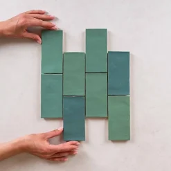 Faïence Effet Zellige Vert FEZ Mat 6,2x12,5 Emerald - Les Carreaux de Jean-Les Carreaux De Jean  Online