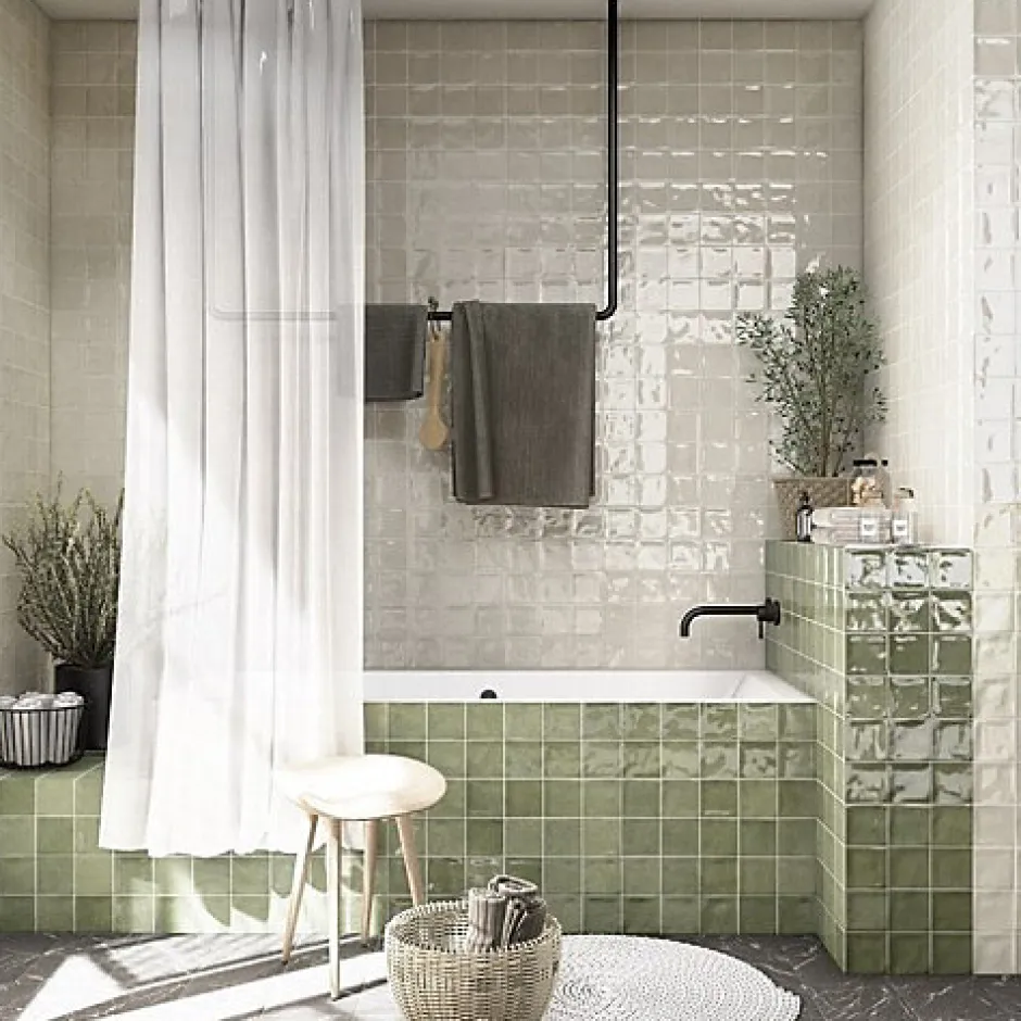 Les Carreaux De Jean Faïence Effet Zellige Vert CHAOUEN 10x10 Forest - Les Carreaux de Jean