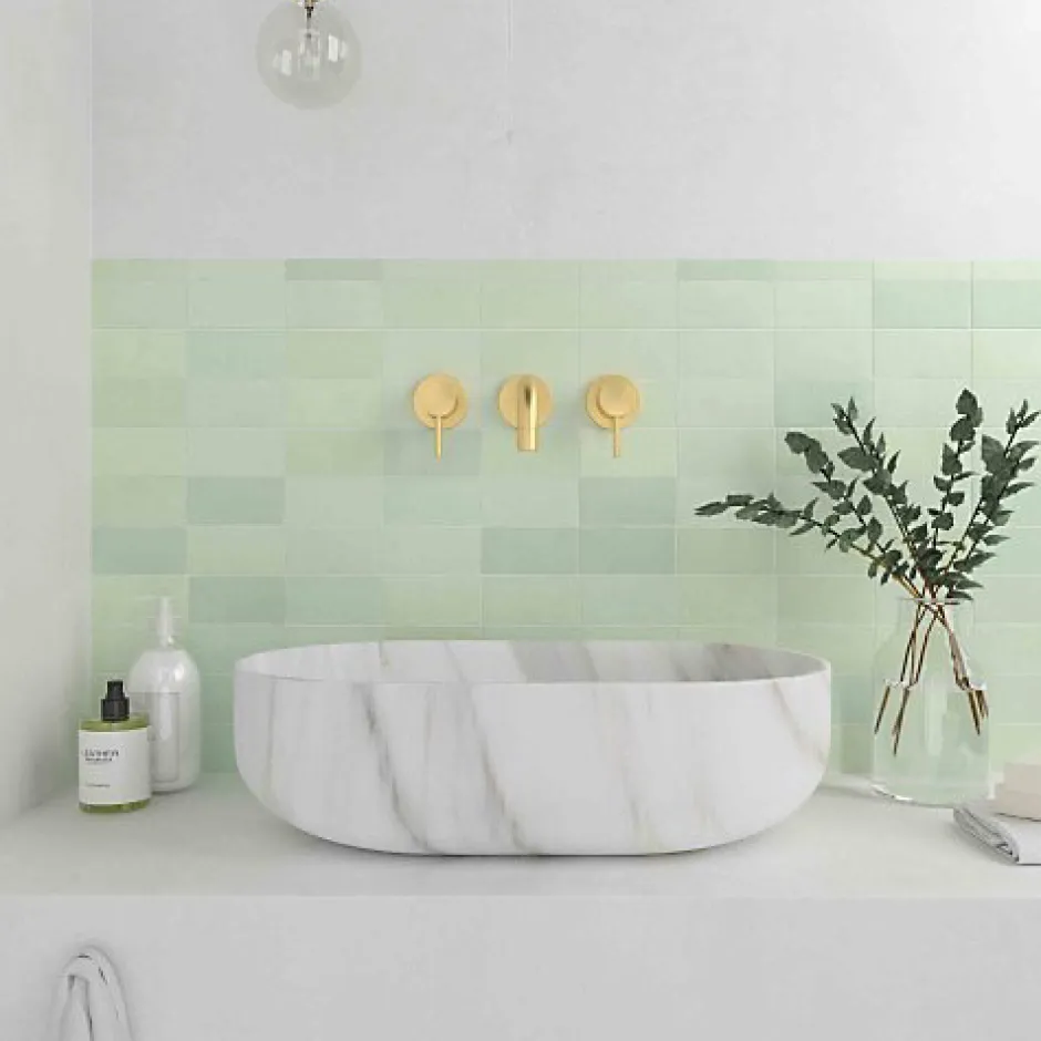 Les Carreaux De Jean Faïence Effet Zellige Vert d'eau FEZ Mat 6,2x12,5 Mint - Les Carreaux de Jean