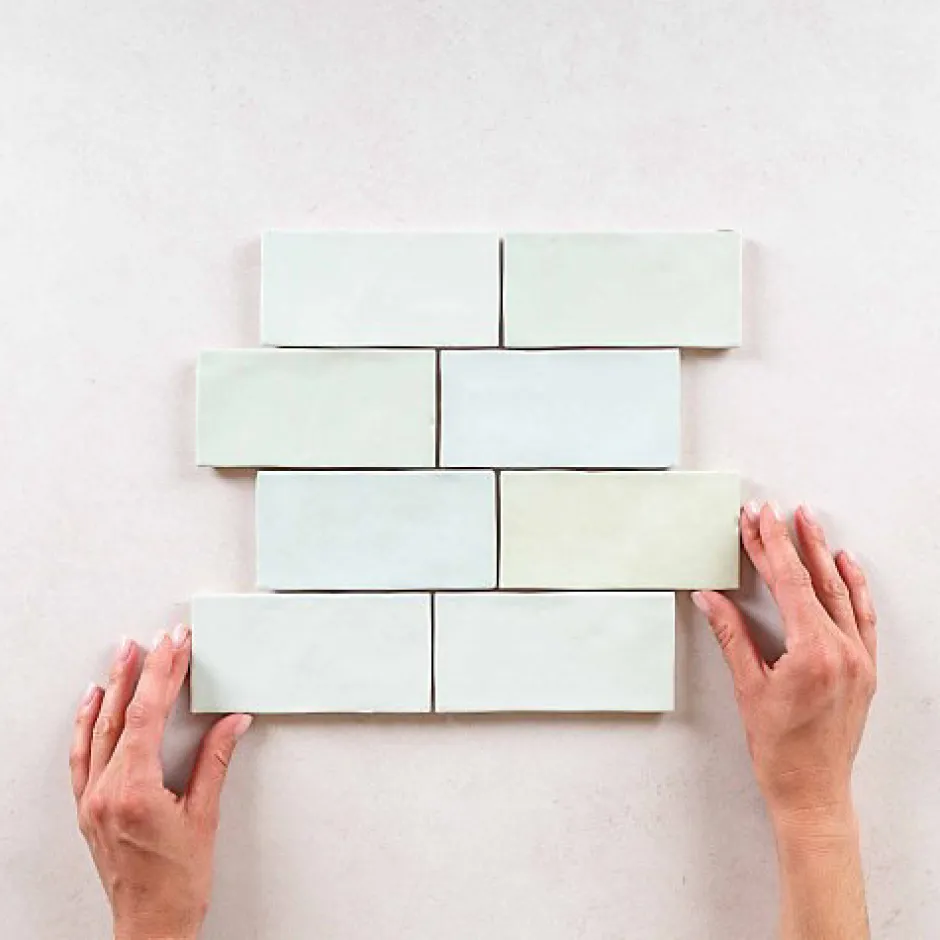 Les Carreaux De Jean Faïence Effet Zellige Vert d'eau FEZ Mat 6,2x12,5 Mint - Les Carreaux de Jean