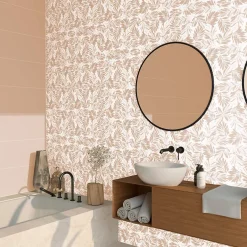 Etile Faïence murale beige sable décor feuillage 2D mat L.90 x l.30 cm x ép.10,5 mm, Aspen
