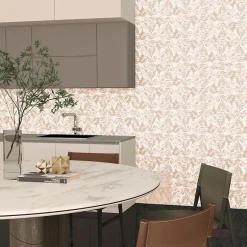 Etile Faïence murale beige sable décor feuillage 2D mat L.90 x l.30 cm x ép.10,5 mm, Aspen