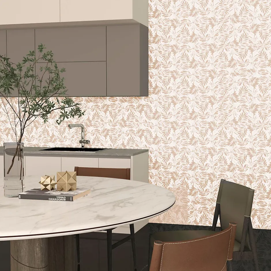 Etile Faïence murale beige sable décor feuillage 2D mat L.90 x l.30 cm x ép.10,5 mm, Aspen