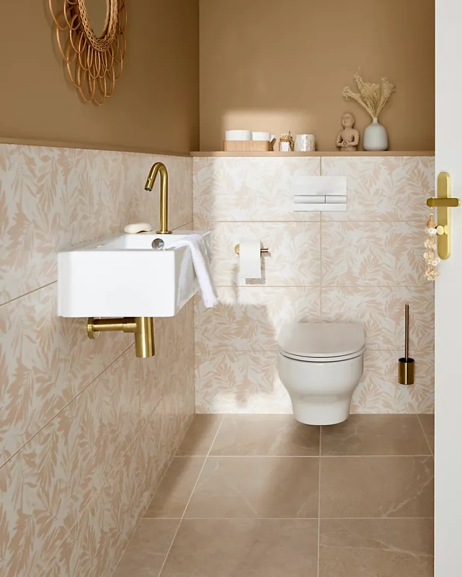 Etile Faïence murale beige sable décor feuillage 2D mat L.90 x l.30 cm x ép.10,5 mm, Aspen