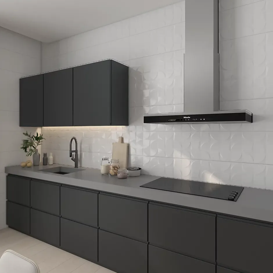 Faïence murale blanc décor géométrique L.90 x l.30 cm x ép.8,7 mm, Aragone-GoodHome Outlet