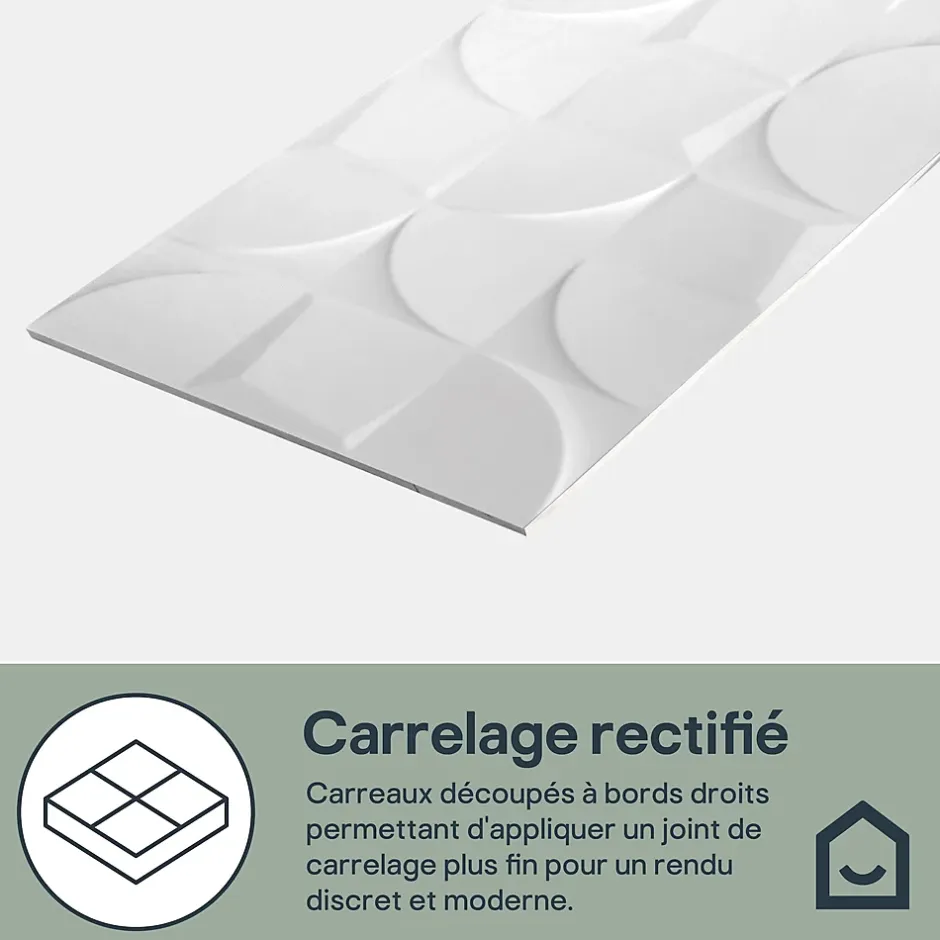 Faïence murale blanc décor géométrique L.90 x l.30 cm x ép.8,7 mm, Aragone-GoodHome Outlet