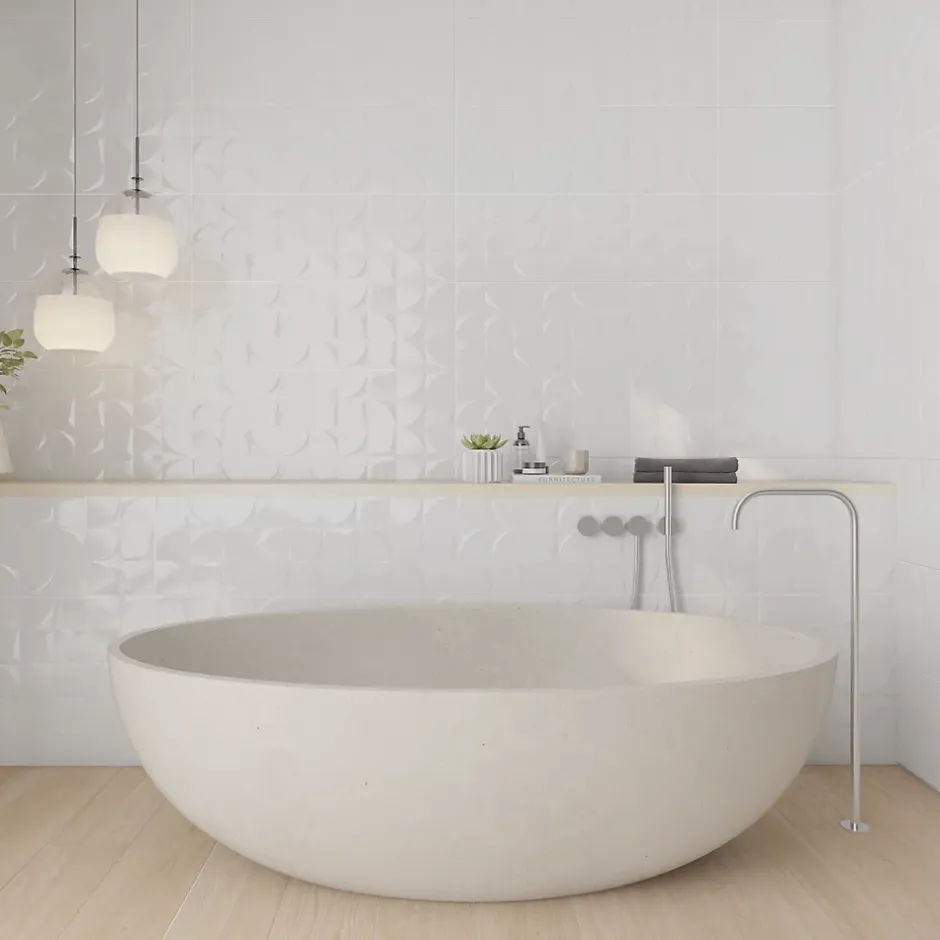 Faïence murale blanc décor géométrique L.90 x l.30 cm x ép.8,7 mm, Aragone-GoodHome Outlet