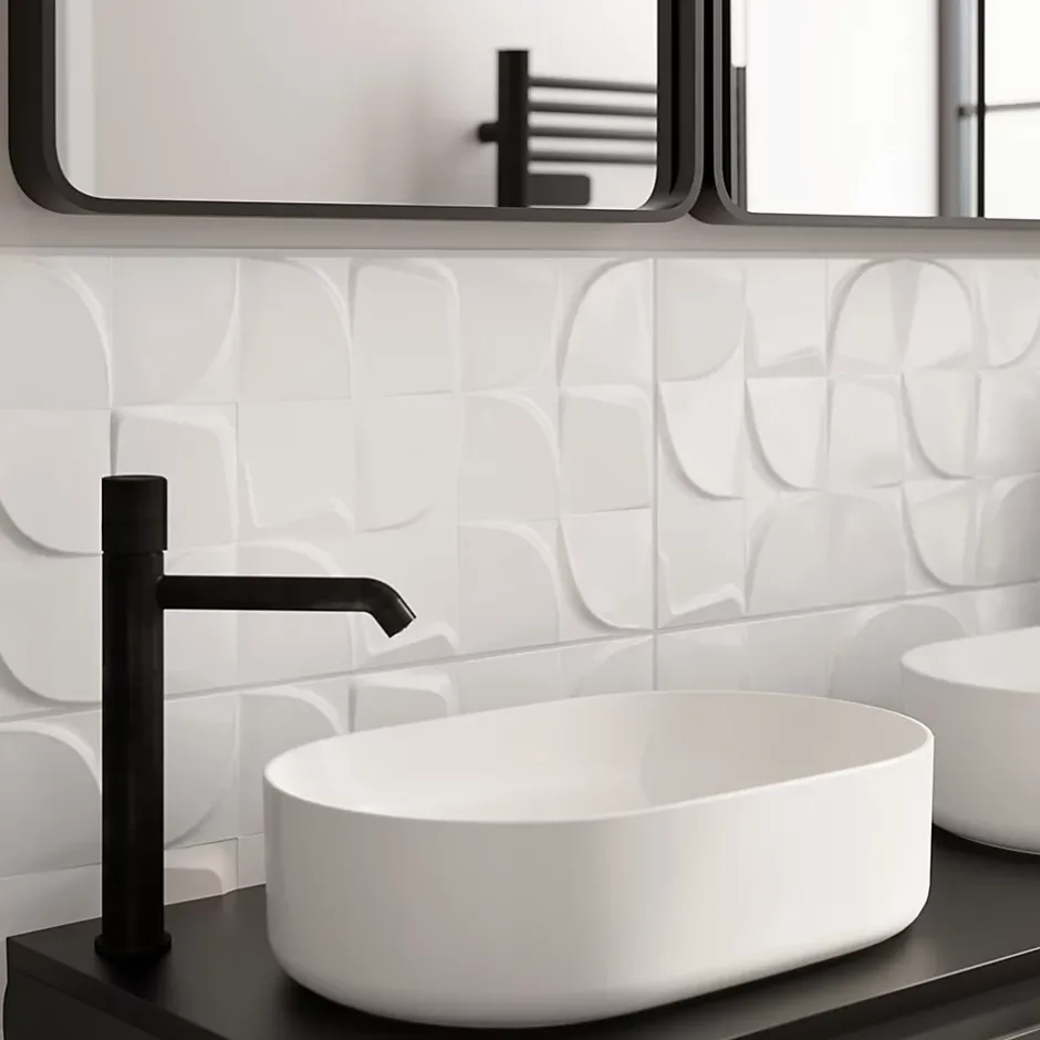 Faïence murale blanc décor géométrique L.90 x l.30 cm x ép.8,7 mm, Aragone-GoodHome Outlet