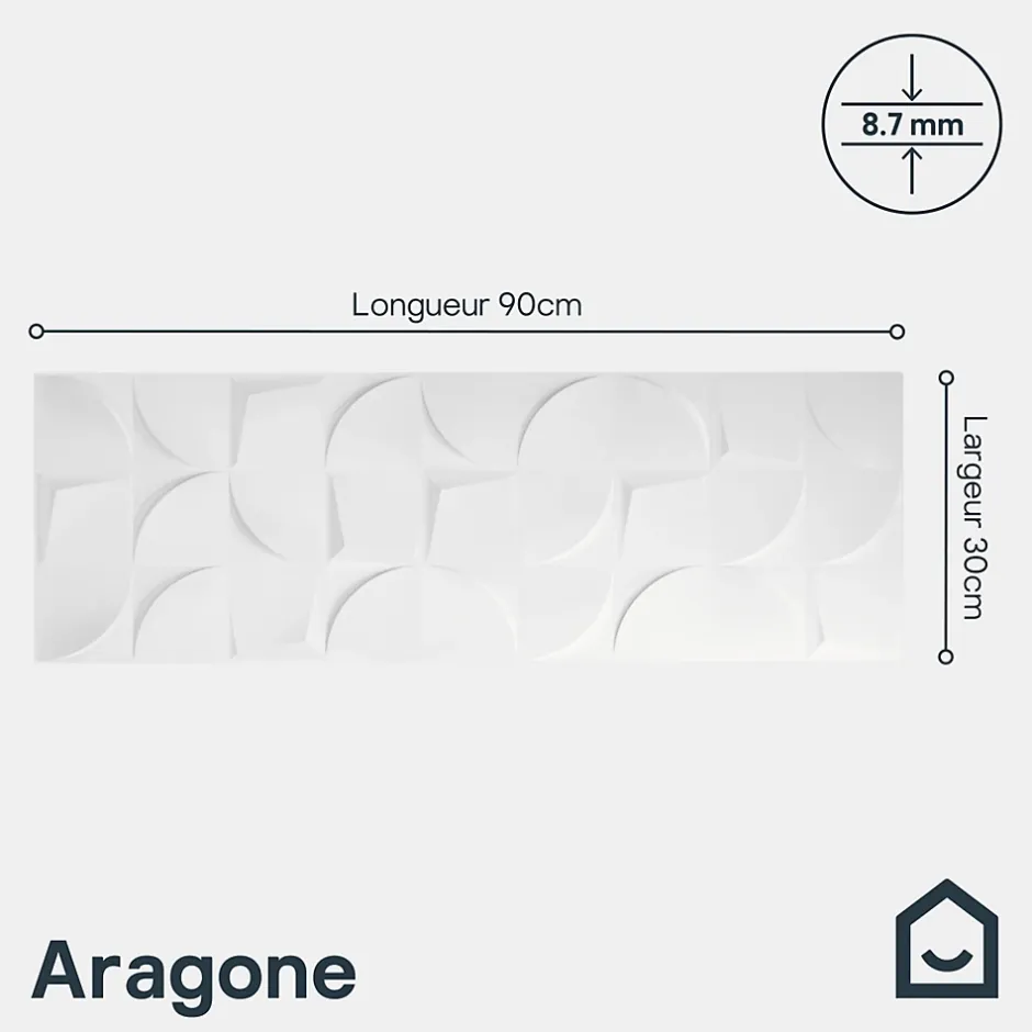 Faïence murale blanc décor géométrique L.90 x l.30 cm x ép.8,7 mm, Aragone-GoodHome Outlet
