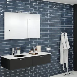 Faïence murale bleu effet terre cuite brillant L.30 x l.7,5 cm, Vernissea