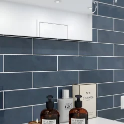 Faïence murale bleu effet terre cuite brillant L.30 x l.7,5 cm, Vernissea