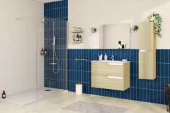 Faïence murale bleu effet terre cuite brillant L.30 x l.7,5 cm, Vernissea