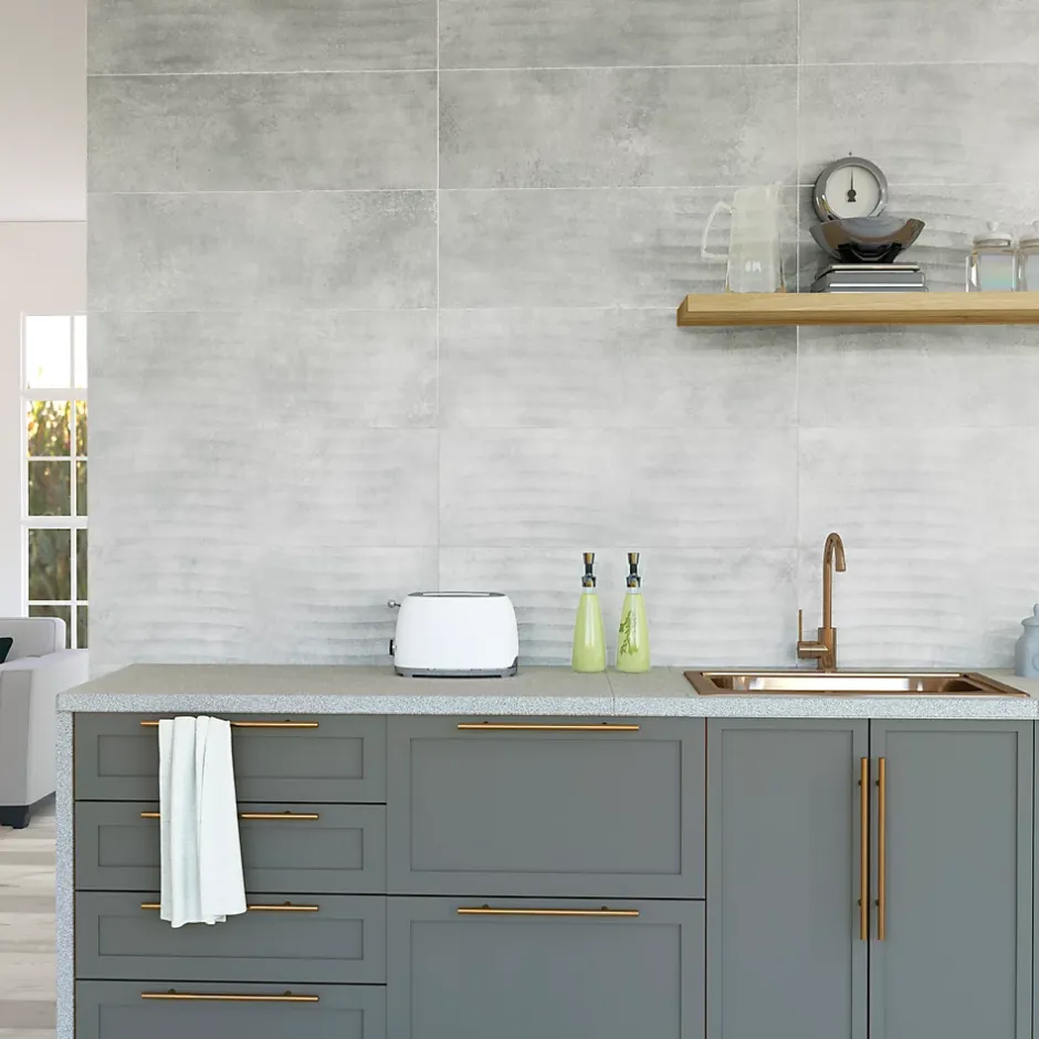 Baldocer Faïence murale effet béton gris foncé mat décor vague L.90 x l.30 cm x ép.10,5 mm, Unik