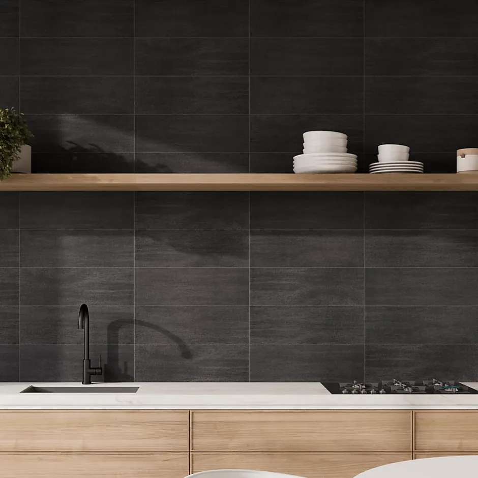 Faïence murale effet béton noir mat L.60 x l.20 cm x ép.9,5 mm, Gallery-Ecoceramic Hot