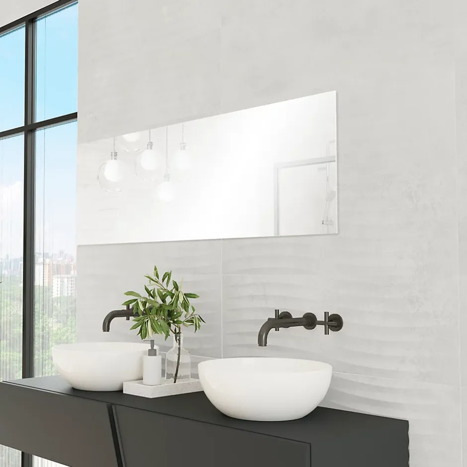 Faïence murale effet béton gris clair mat décor vague L.90 x l.30 cm x ép.10,5 mm, Unik-Baldocer Hot