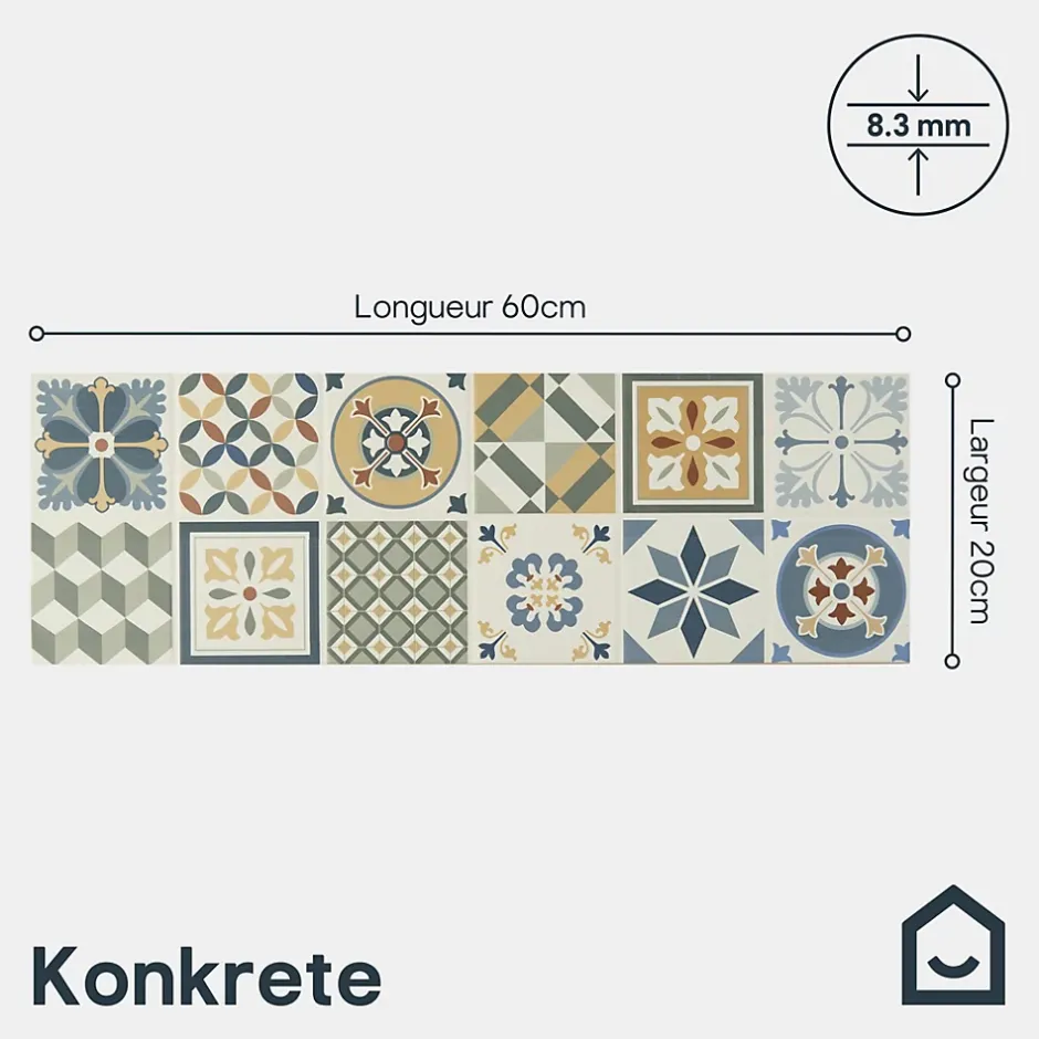 GoodHome Faïence murale effet carreaux de ciment tons beiges et bleus L.60 x l.20 cm x ép.8,3 mm, Konkrete
