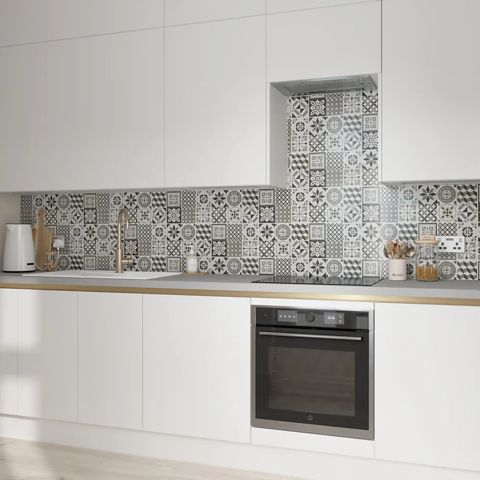 GoodHome Faïence murale effet carreaux de ciment tons noirs et blancs L.60 x l.20 cm x ép.8,3 mm, Konkrete