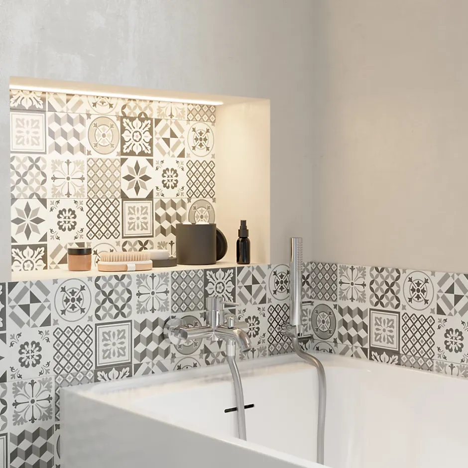 GoodHome Faïence murale effet carreaux de ciment tons noirs et blancs L.60 x l.20 cm x ép.8,3 mm, Konkrete