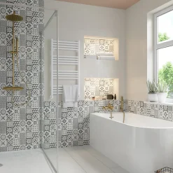 GoodHome Faïence murale effet carreaux de ciment tons noirs et blancs L.60 x l.20 cm x ép.8,3 mm, Konkrete