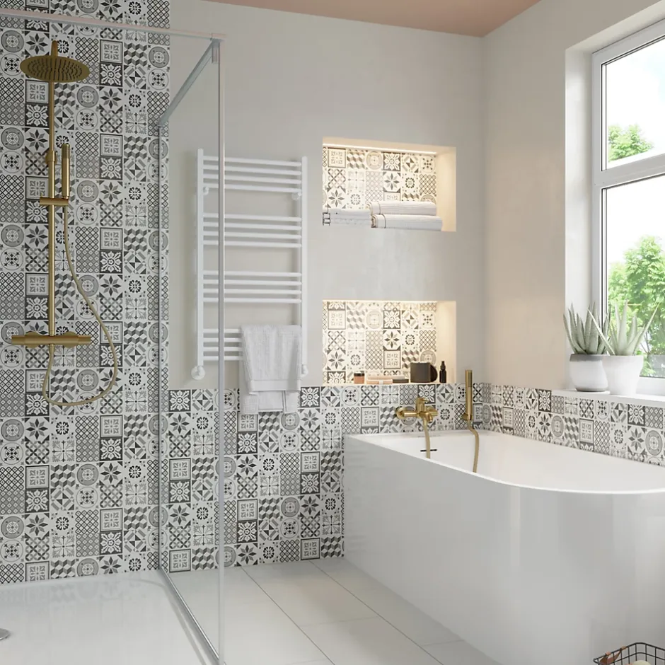 GoodHome Faïence murale effet carreaux de ciment tons noirs et blancs L.60 x l.20 cm x ép.8,3 mm, Konkrete