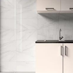 Faïence murale effet marbre blanc brillant décor texturé L.60 x l.30 cm x ép.7 mm, Celena-Ecoceramic Sale